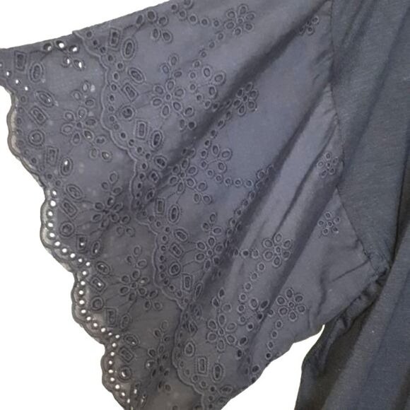 George Navy Blue Eyelet Lace Flutter Sleeve Shirt Women's Size L - Picture 2 of 7
